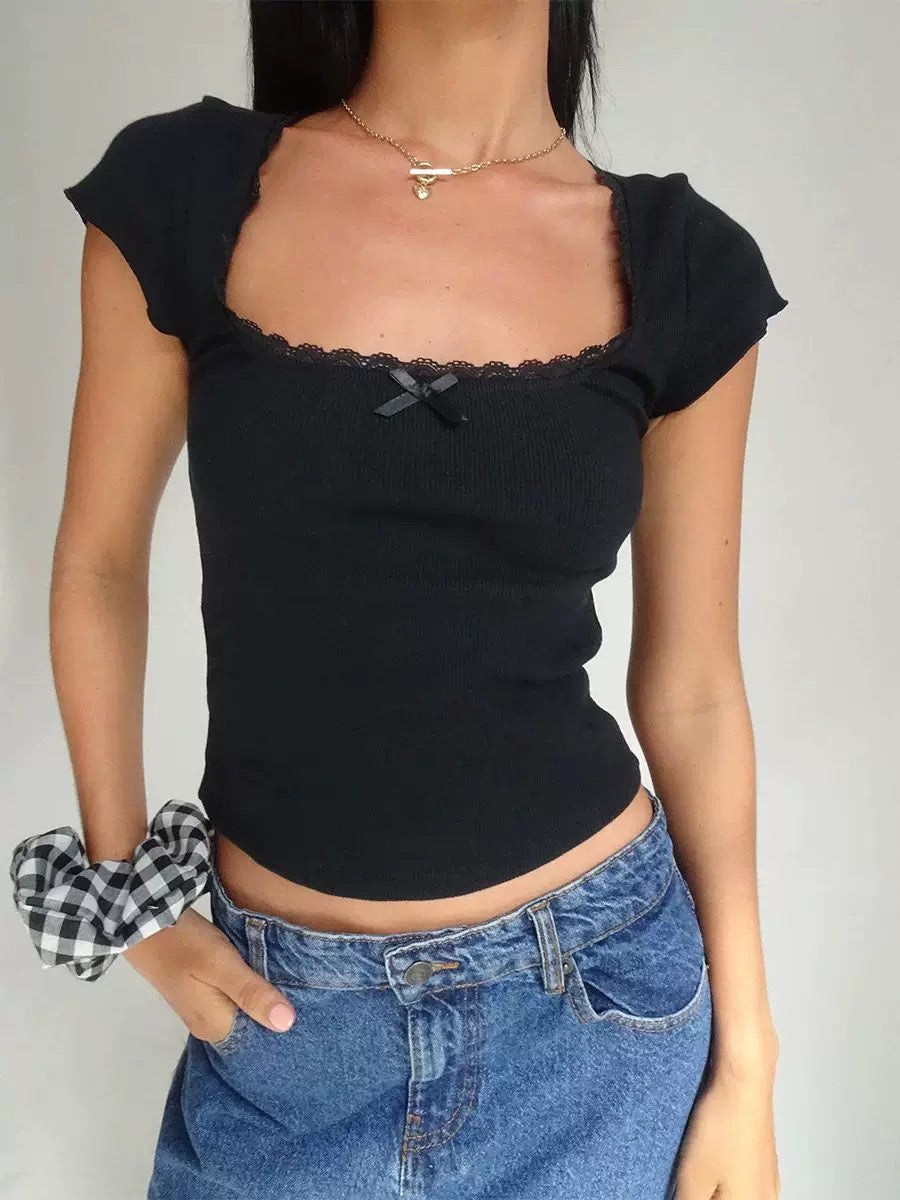 Y2K Vintage Baby Tee Black