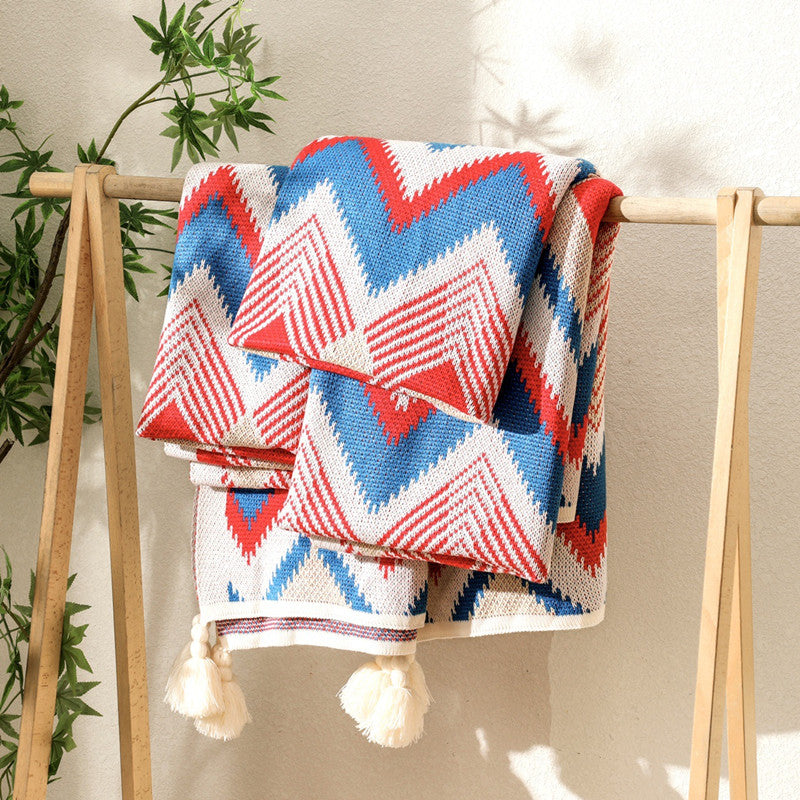 Chevron Knitted Throw Blanket with Tassels – 51" x 67"