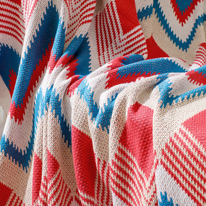 Chevron Knitted Throw Blanket with Tassels – 51" x 67"