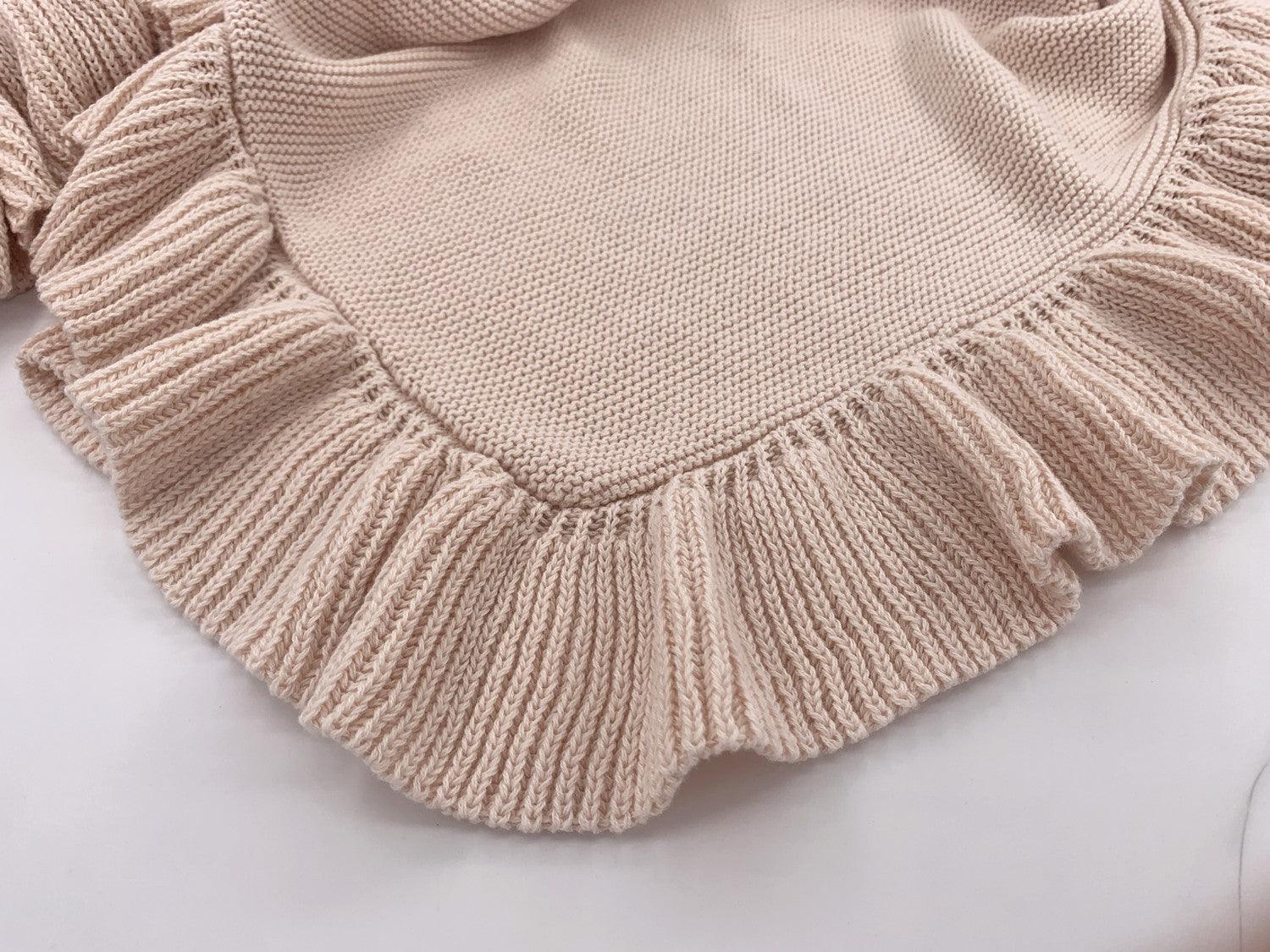 Knitted Ruffle Baby Blanket – Soft Cotton Crib Throw
