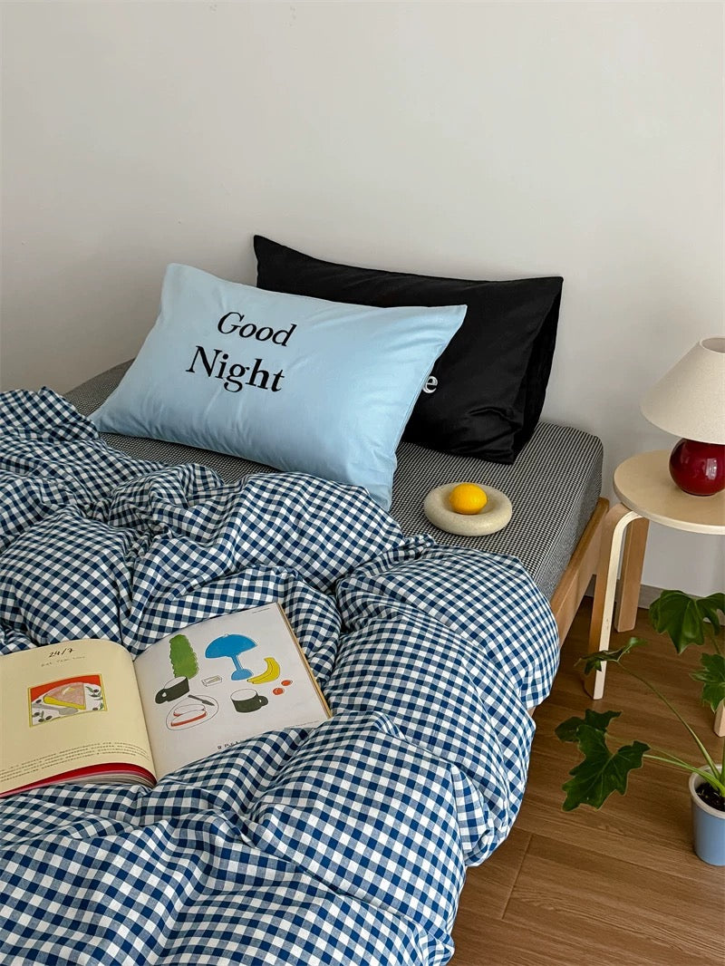 Black & Blue Preppy Gingham Bedding Set