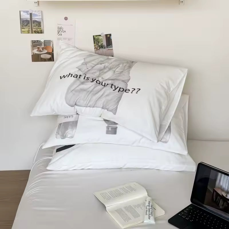 Graphic Typography Cotton Pillowcase