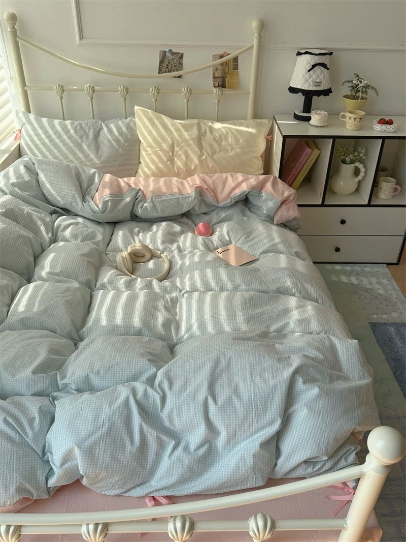 Light Blue Gingham Duvet Cover Set