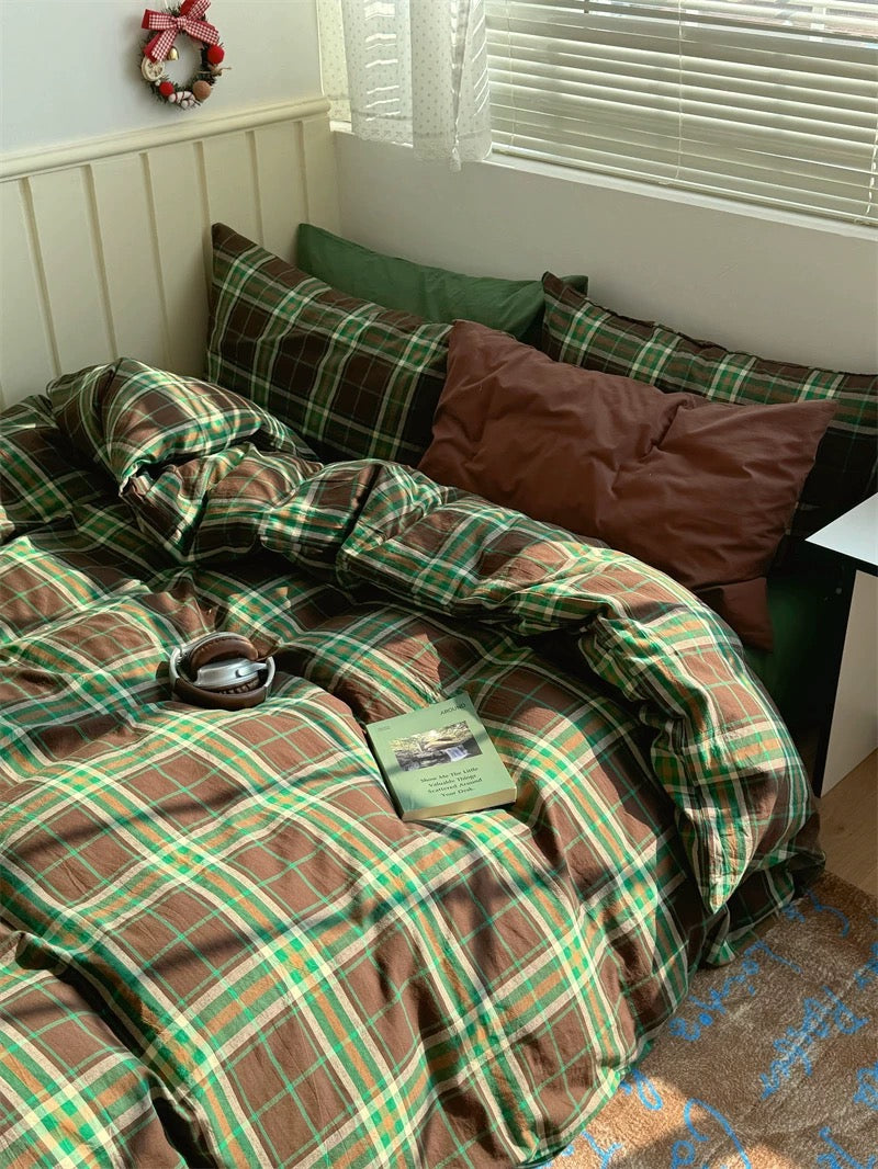 Cottagecore Aesthetic Brown Plaid Bedding Set