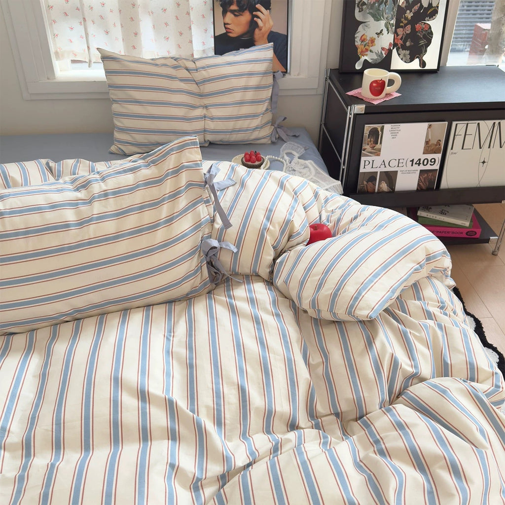 Blue Striped Cotton Bedding Set
