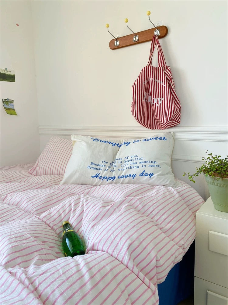 Pastel Pink & Blue Striped Duvet Cover Set