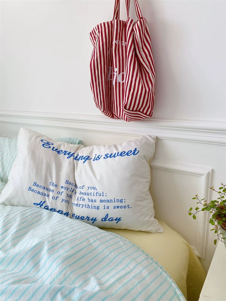 Yellow & Blue Striped Cotton Duvet Cover Set
