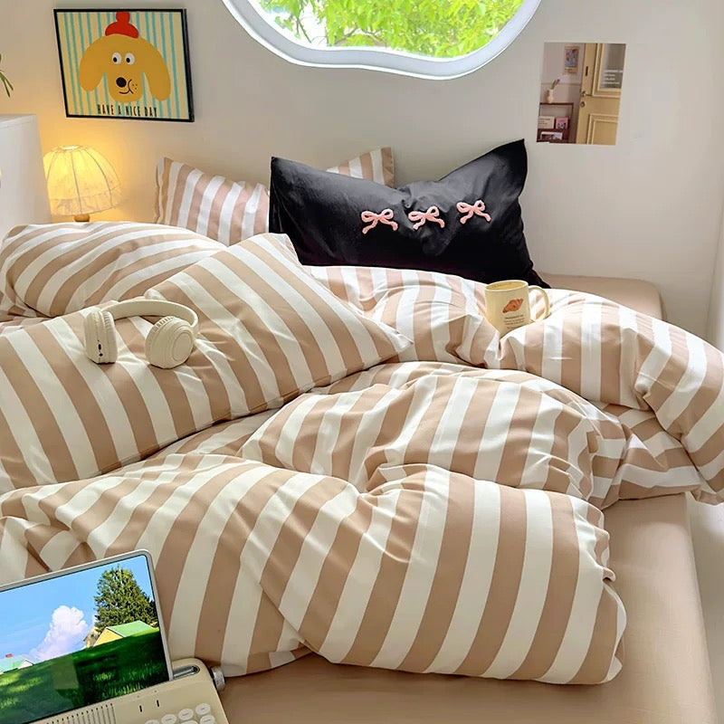 Black Striped Cotton Bedding Set