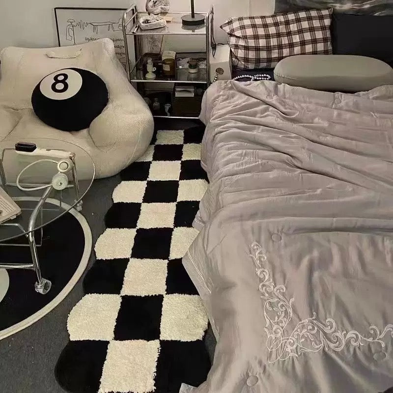 Black Checkered Bedroom Rug B