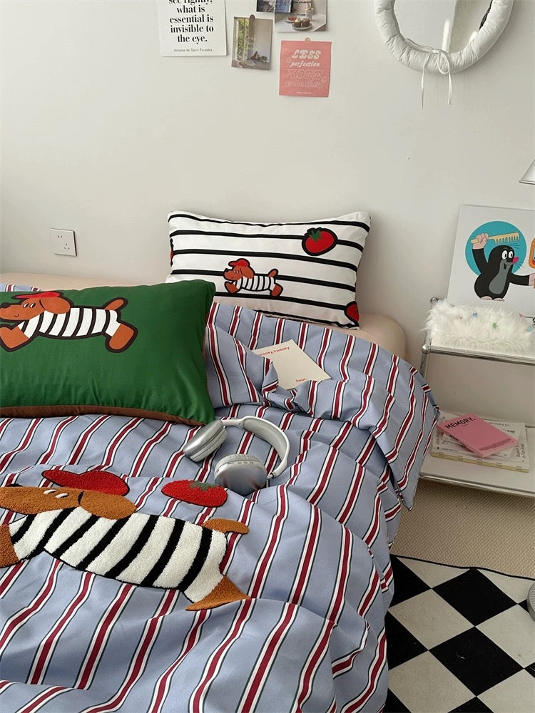 Cartoon Dog Embroidered Bedding Set