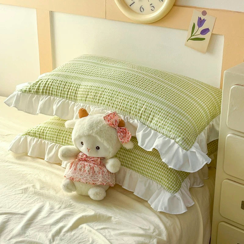 Green & Cream Ruffle Bedding Set