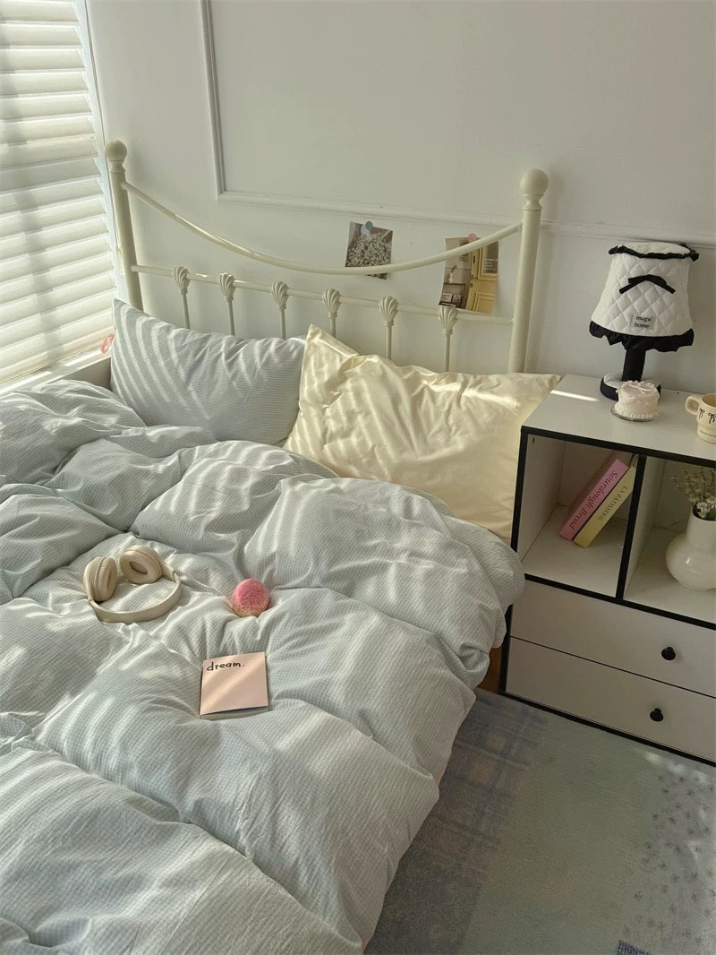 Light Blue Gingham Duvet Cover Set