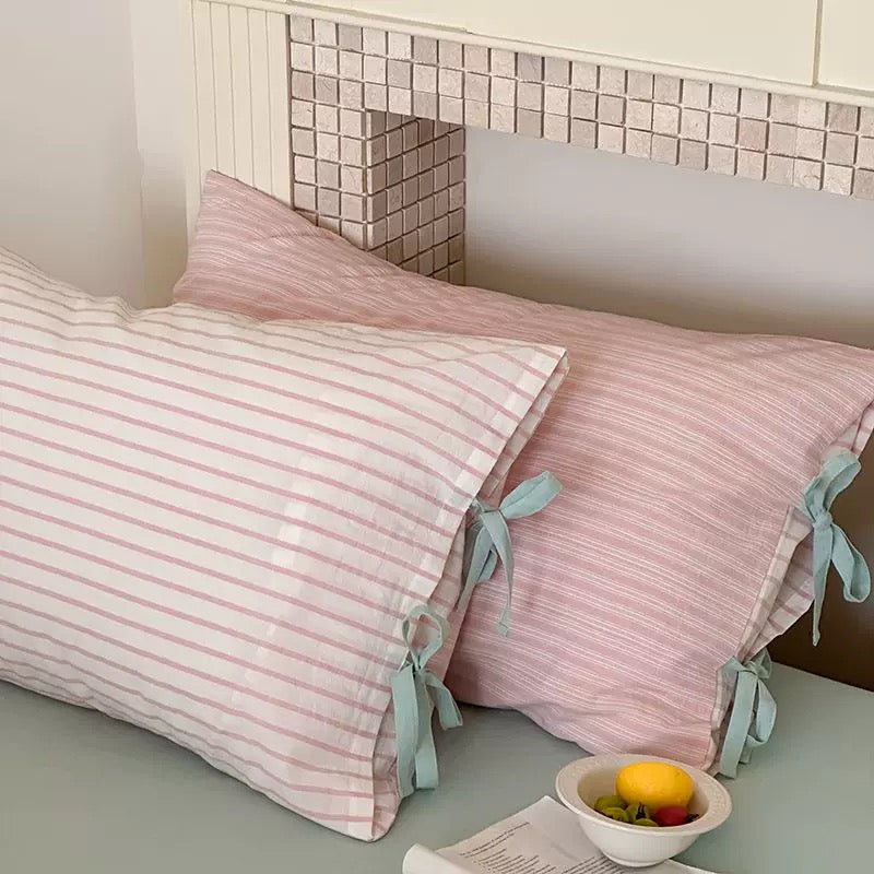 Pastel Striped Bow Pillowcase