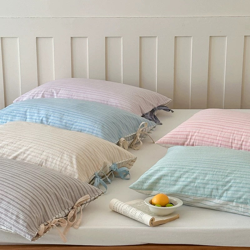 Pastel Striped Bow Pillowcase