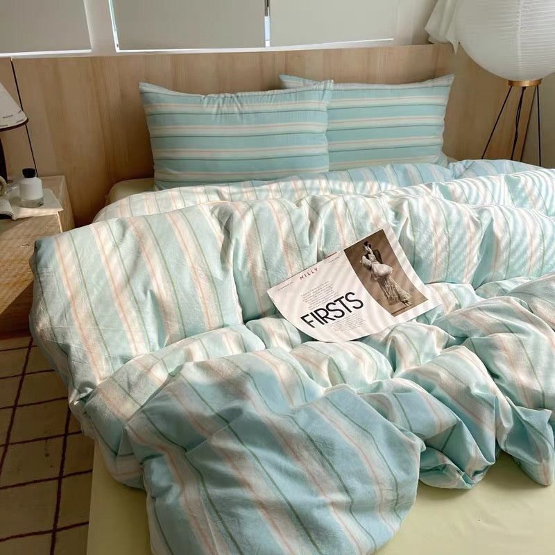 Pastel Blue Striped Duvet Cover Set