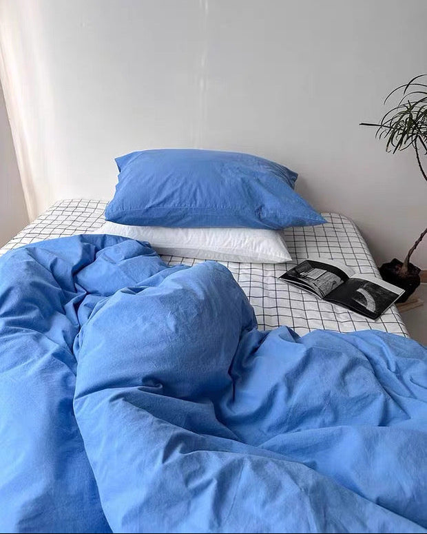 Solid Blue Cotton Duvet Cover Set
