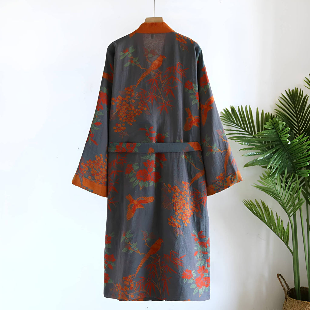 Women’s Kimono Robe - Terracotta Bird Bathrobe
