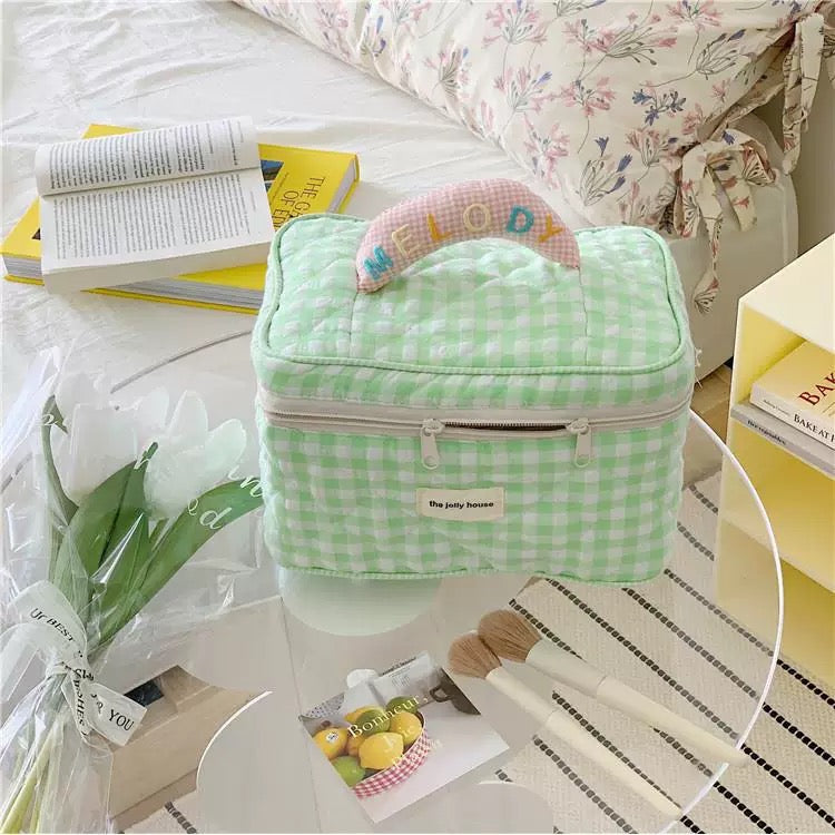 Chic Plaid Cosmetic Bag Green
