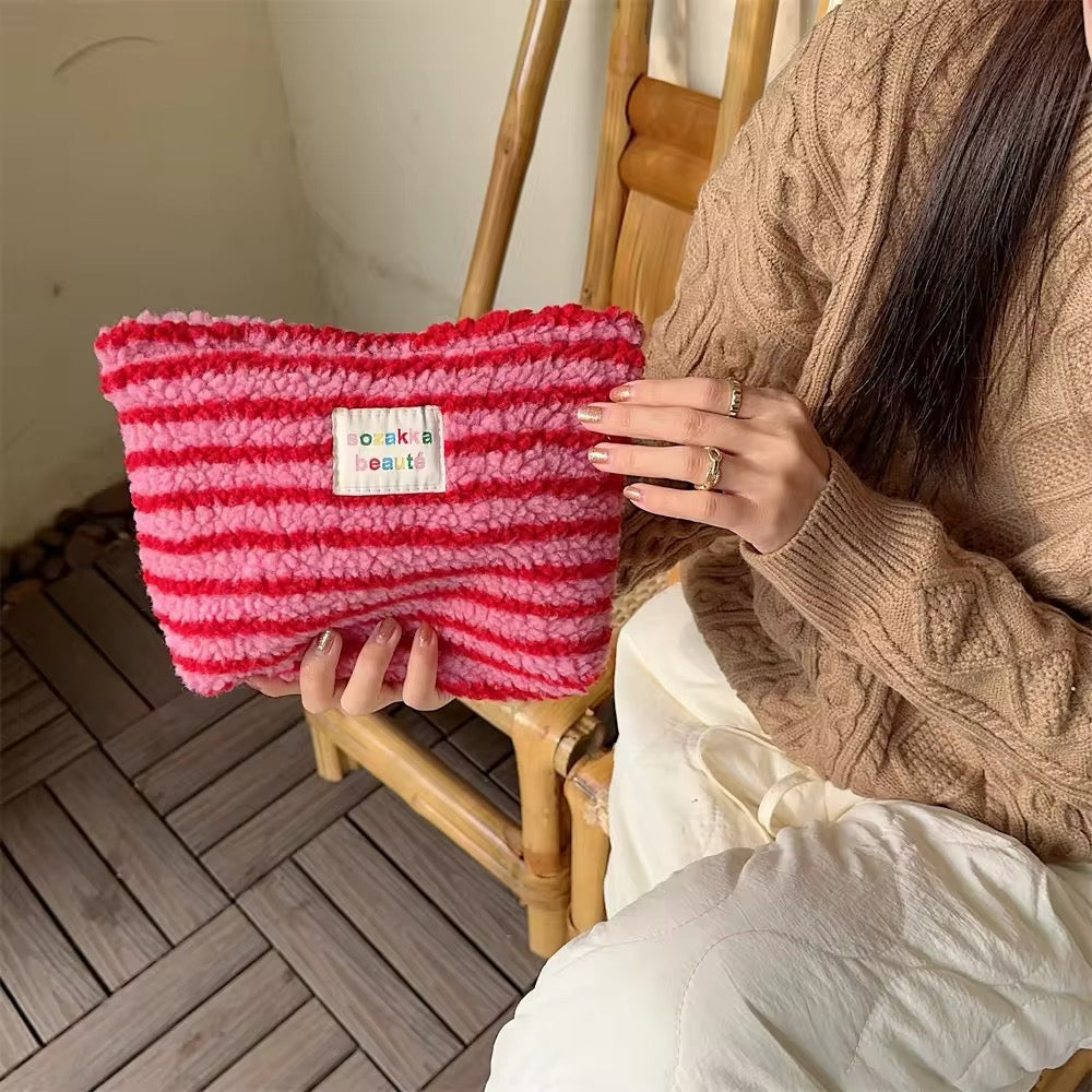 Colorful Plush Cosmetic Bag Pink