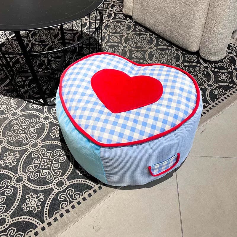 Cozy Plaid Heart Pouf Cushion
