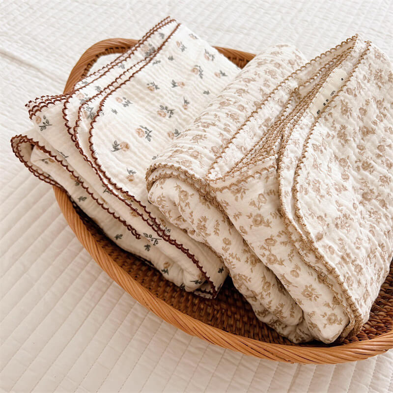 Camellia Floral Muslin Baby Blanket & Pillow Set – 47" x 51"