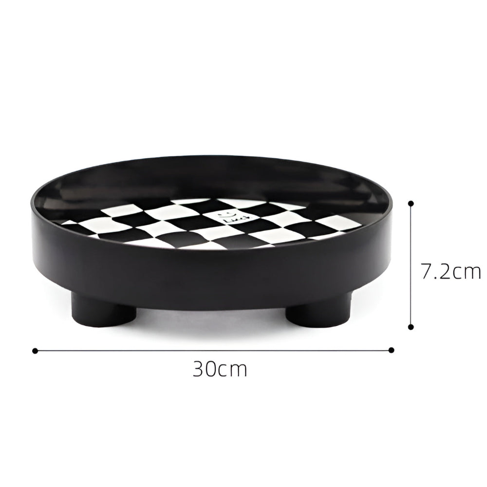 Round Checkerboard Storage Tray Black Large