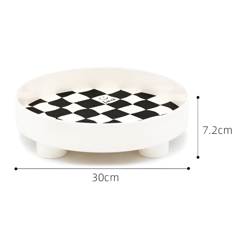 Round Checkerboard Storage Tray White Large
