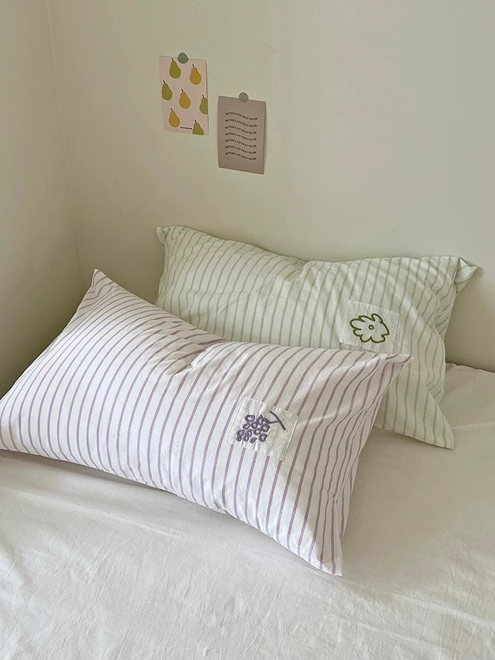 Pastel Striped Embroidered Pillowcase