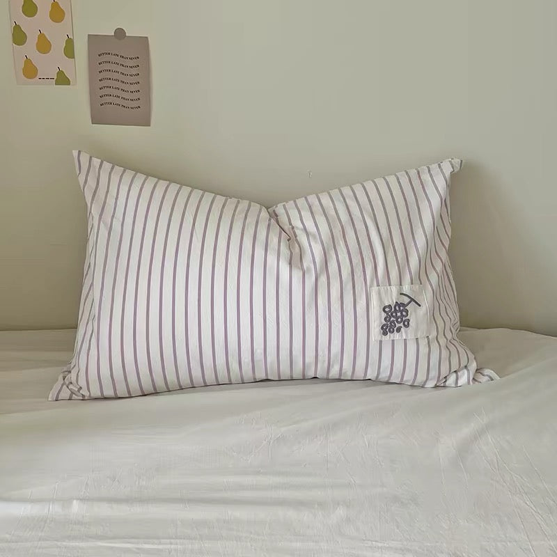 Pastel Striped Embroidered Pillowcase