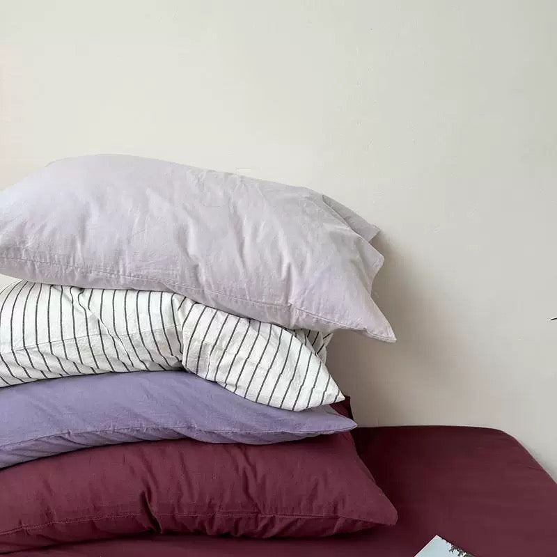 White Striped and Lavender Pillowcase
