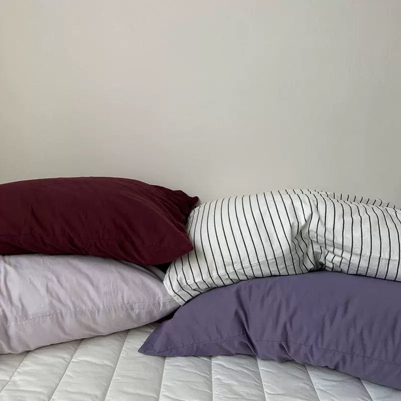 White Striped and Lavender Pillowcase