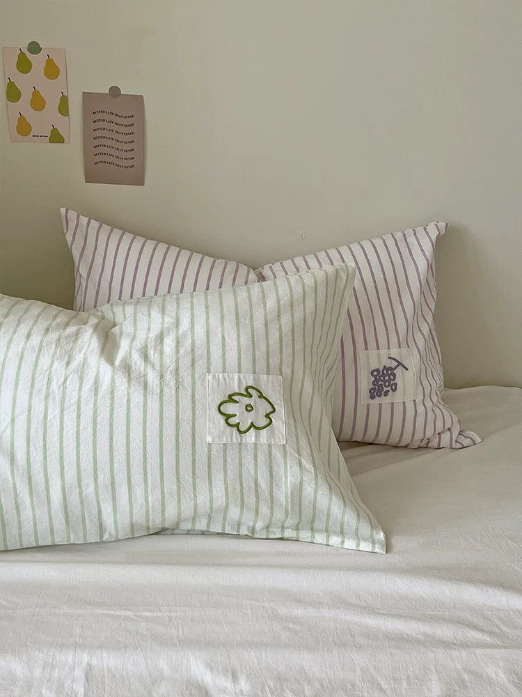 Pastel Striped Embroidered Pillowcase