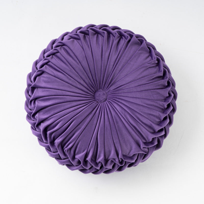 Colorful Round Pleated Velvet Cushion Lavender