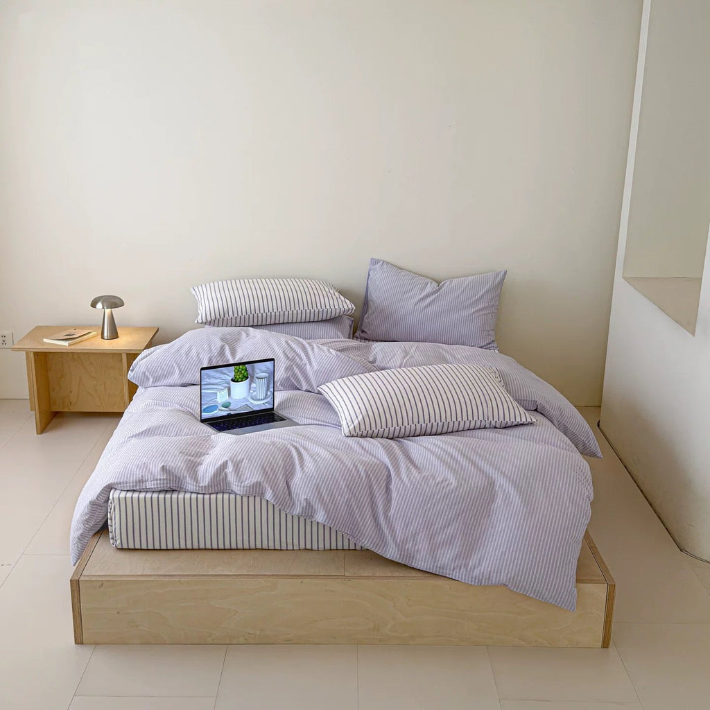 Soft Pink Striped Cotton Duvet Cover Set