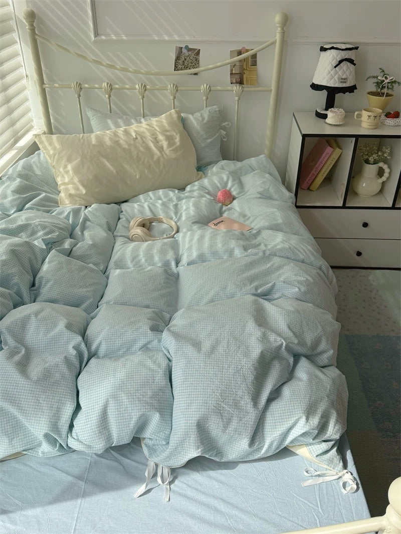 Pastel Blue Gingham Duvet Cover Set