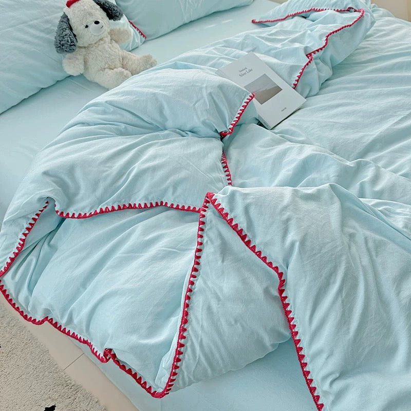 Cool Blue Stitched Edge Bedding Set