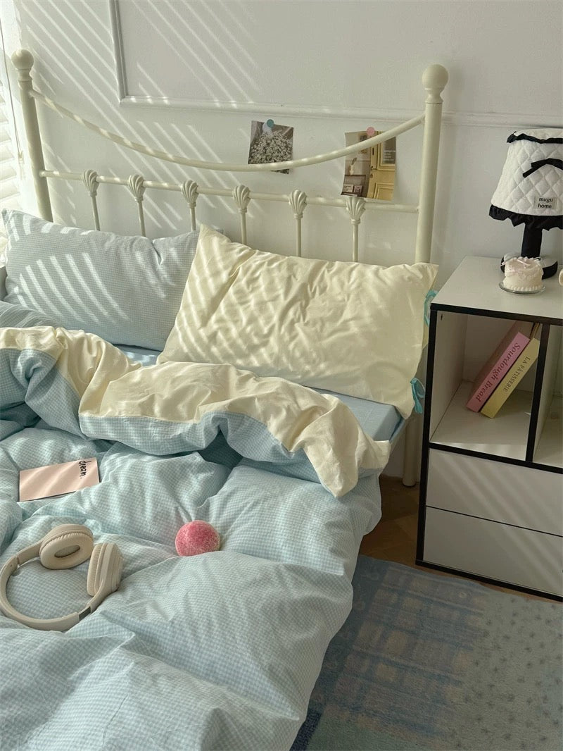 Pastel Blue Gingham Duvet Cover Set