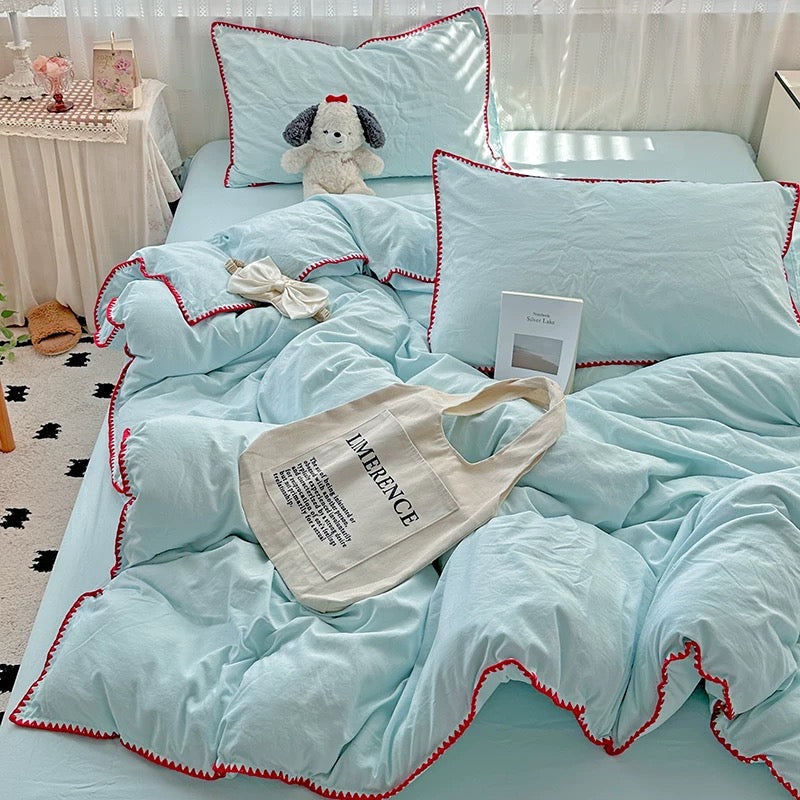 Cool Blue Stitched Edge Bedding Set