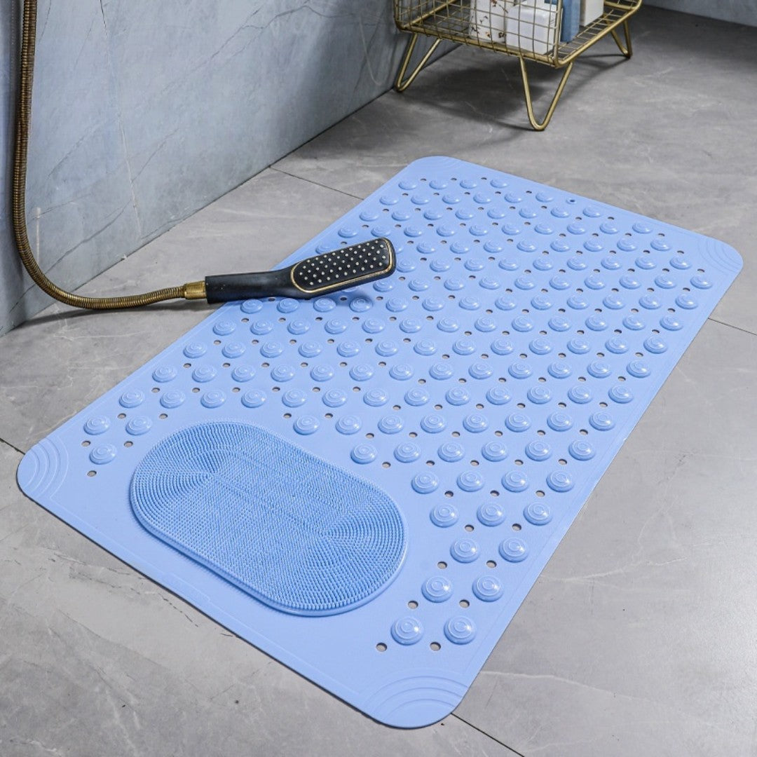 Non-Slip Bath Mat - Shower Mat with Foot Scrubber Blue