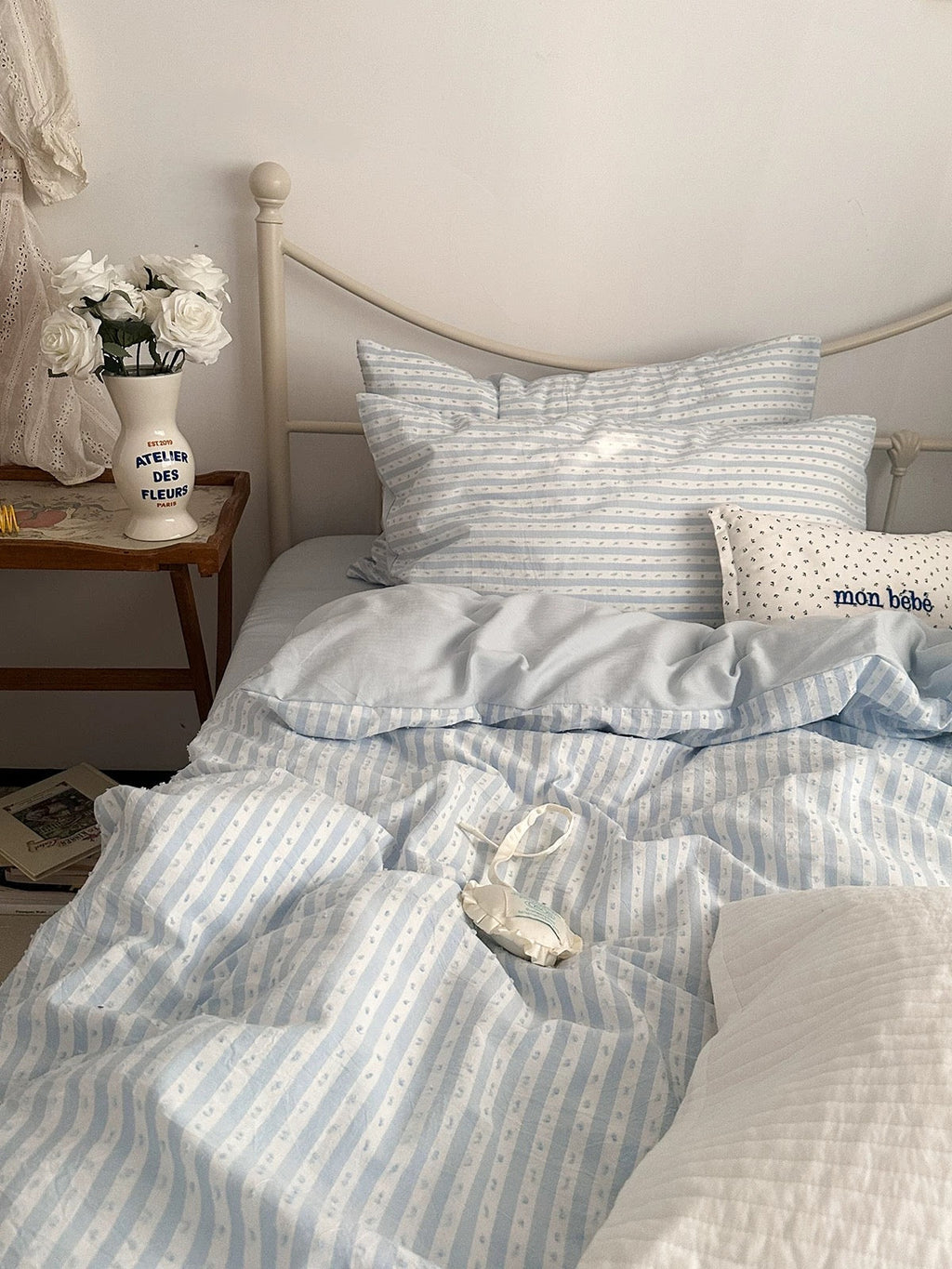 Blue Textured Stripe Duvet Cover Set