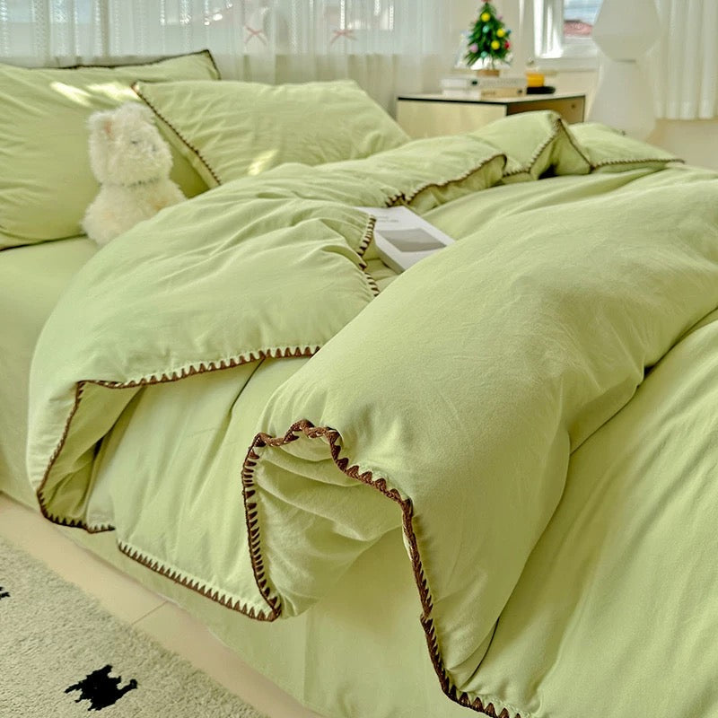 Cool Blue Stitched Edge Bedding Set