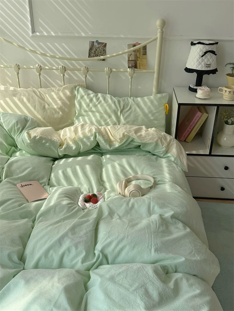 Pastel Green Gingham Duvet Cover Set