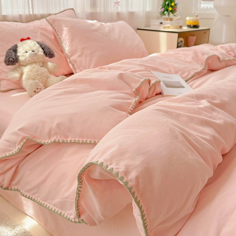 Cool Blue Stitched Edge Bedding Set