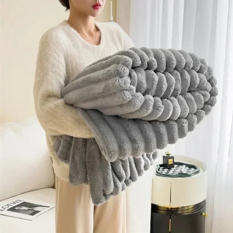 Plush Stripped Throw Blanket™️ Light Grey