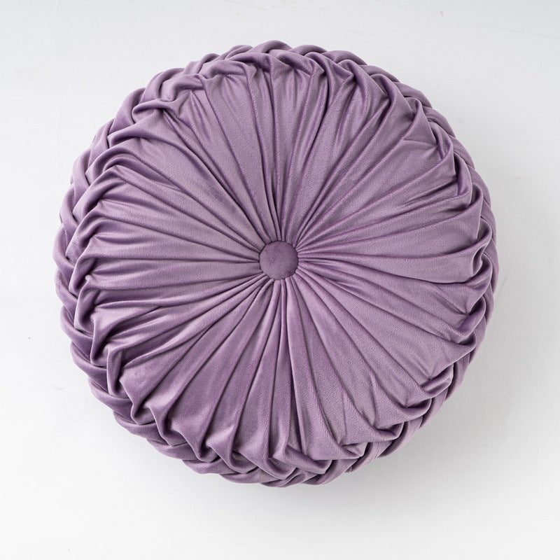 Colorful Round Pleated Velvet Cushion Light Purple