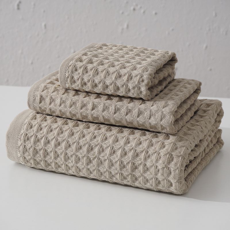 Cotton Waffle Bath Towel Set Light Brown
