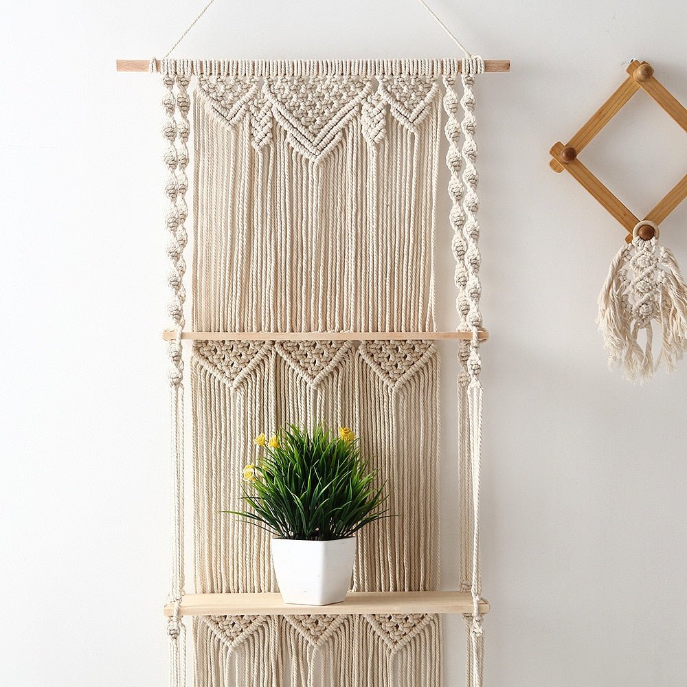 Macrame Floating Wood Shelf