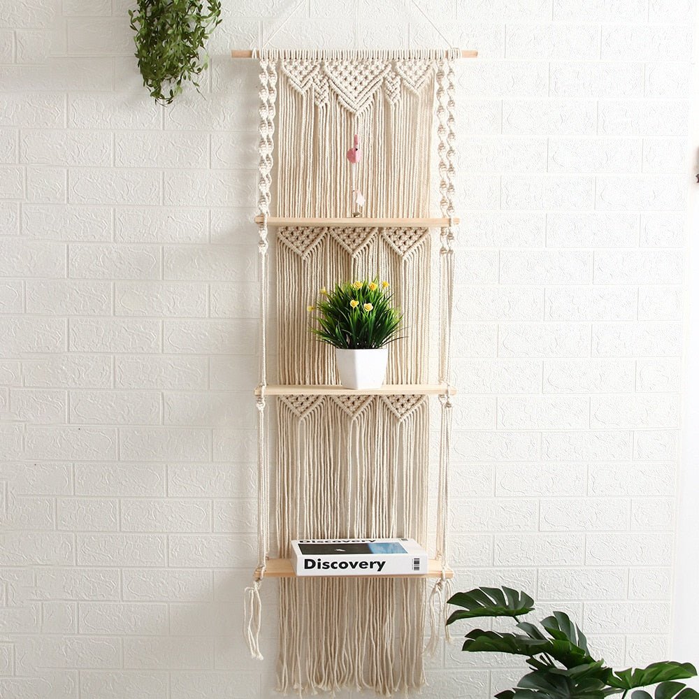 Macrame Floating Wood Shelf