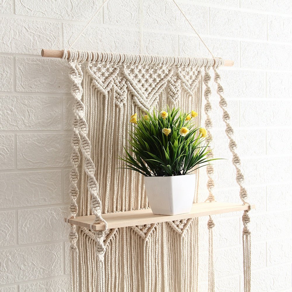 Macrame Floating Wood Shelf