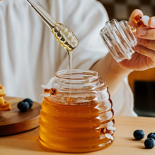 Beehive Honey Glass Jar with Spoon